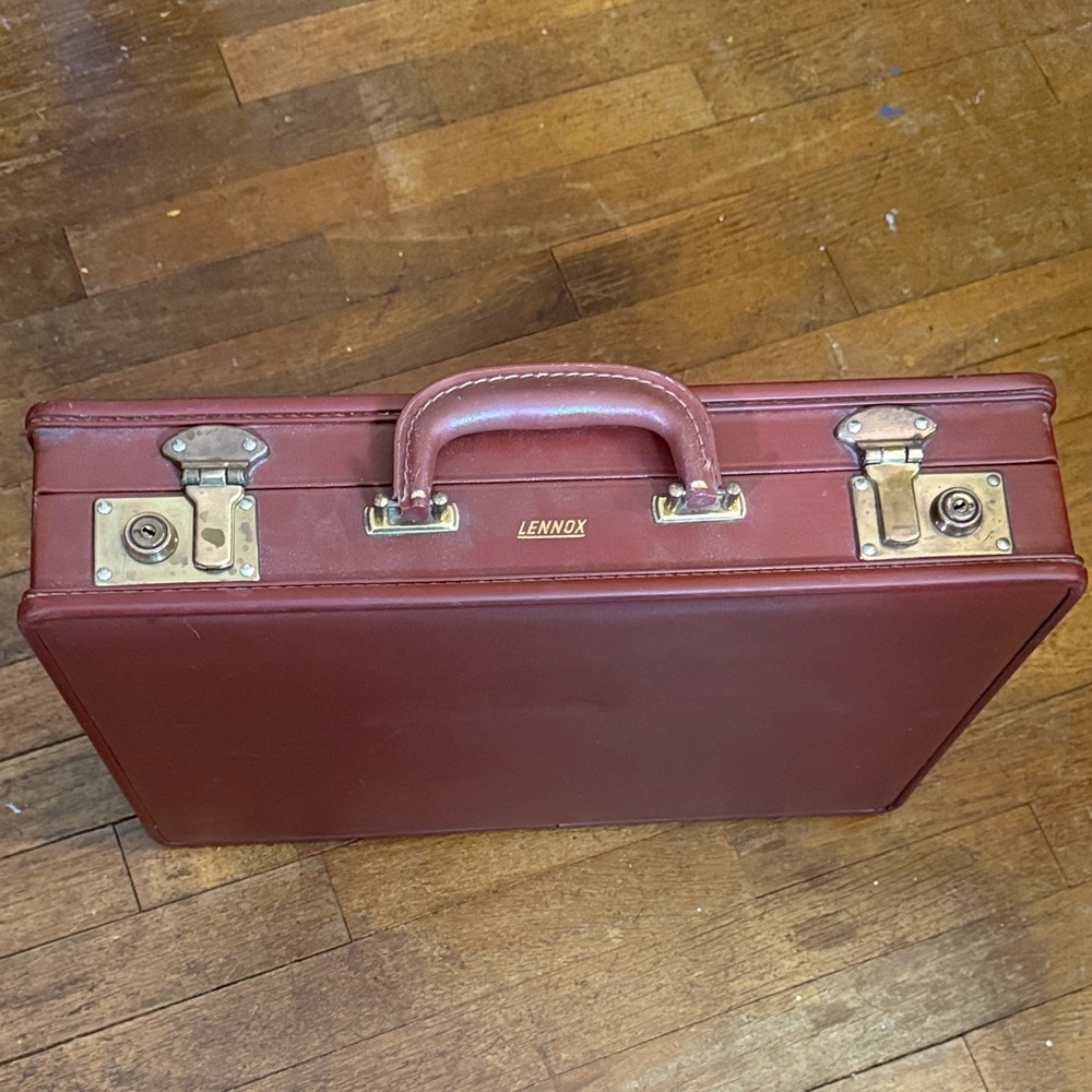 Vintage Lenox Brown Leather Hard Shell Briefcase with Brass Clasps / Locks